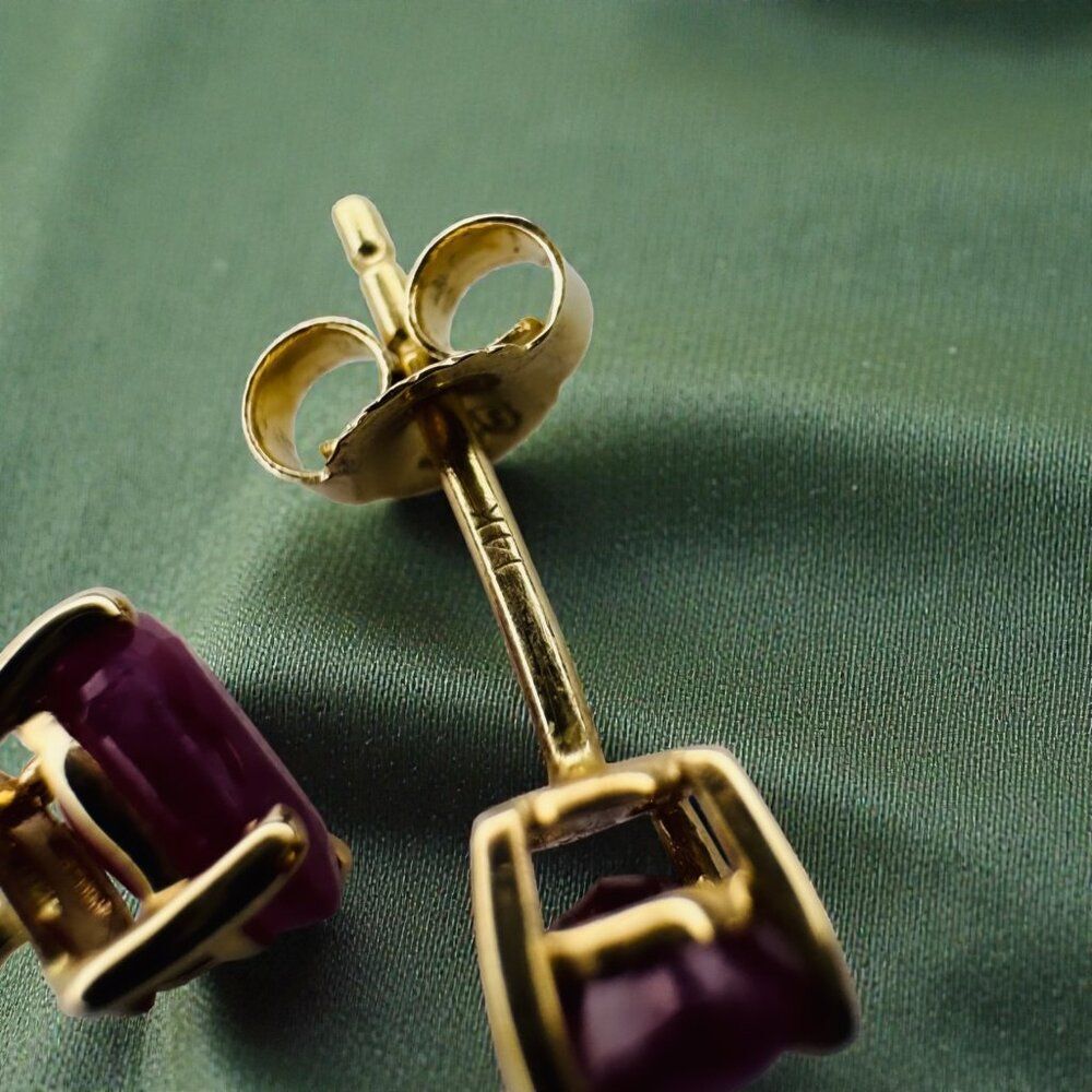 VINTAGE- 14K Gold Natural Ruby Earrings -1.25 Carat T.W. Oval Cut Burmese Rubies - Picture 9 of 16